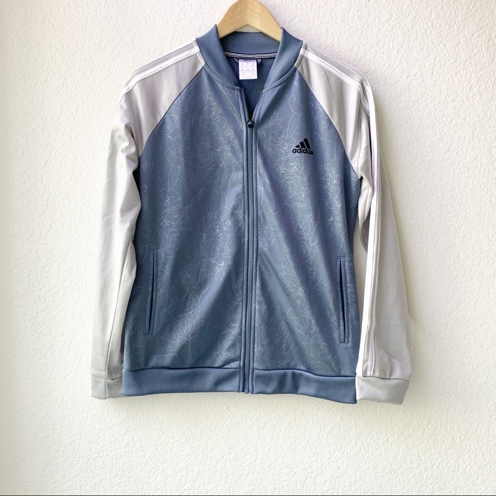 Adidas Blue & Gray Floral Embossed Track Jacket - Picture 3 of 8